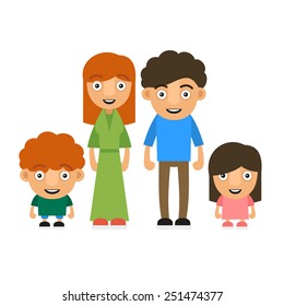 Family Illustration With Two Children. Vector