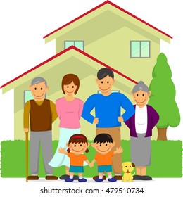 Family illustration (with house) [vector]