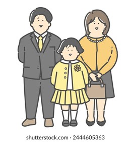 Family illustration of a young couple and children in formal clothes (entrance ceremony, graduation ceremony, entrance ceremony, graduation ceremony)