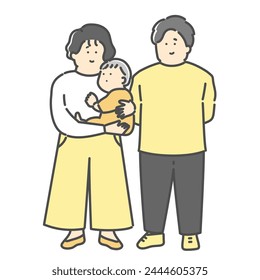 Family illustration of young couple and children