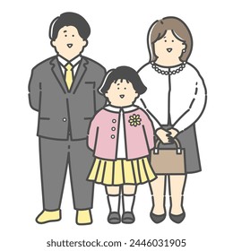 Family illustration of a young couple and children in formal clothes (entrance ceremony, graduation ceremony, entrance ceremony, graduation ceremony)