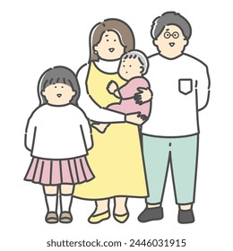 Family illustration of young couple and children