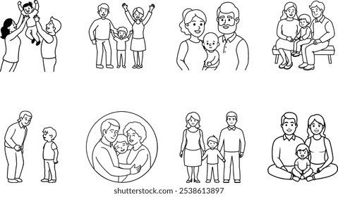 Family Illustrations: Line Art Depicting Love, Joy, and Togetherness