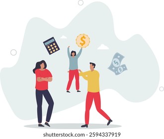Family income .Characters planning and bookkeeping budget and household spending.flat character life .