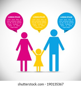 Family infographic icon with text bubbles.
