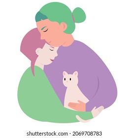 A family of informal queers. A couple of young people with colored hair and their pet. Childfree. Families are different