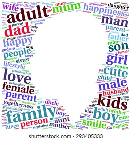 Family info-text graphics and arrangement concept (word cloud)