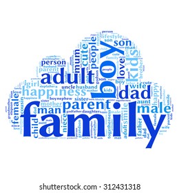 Family info-text graphics and arrangement concept (word cloud)