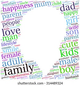 Family info-text graphics and arrangement concept (word cloud)