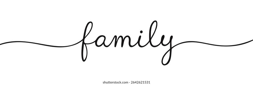 Family inscription continuous one line drawing with word. Minimalistic drawing of phrase illustration.