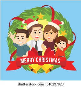 family inside christmas wreath