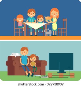 Family inside home illustration