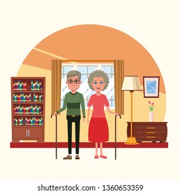 Family inside home scenery cartoons