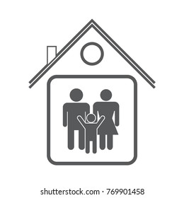 Family inside the house. Mom, Dad and baby. Protection and care. Vector graphics.