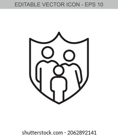 Family insurance concept. Editable stroke line icon. Vector illustration.