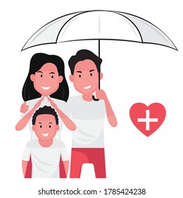 Family insurance feature father, mother and son using the same umbrella
