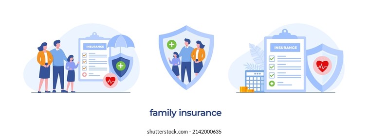 Family insurance, health insurance, protection concept, umbrella, healthcare, landing page flat illustration vector template