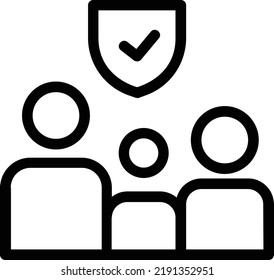 Family Insurance Icon With Outline Style, Insurance Sign And Symbol Isolated On White Background