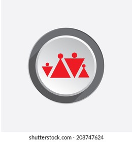 Family insurance icon. People finance protection symbol.  Red silhouette on  circle grey button. Vector isolated