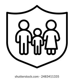 Family insurance icon in thin line style Vector illustration graphic design 