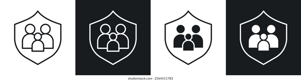 Family insurance icons collection in black filled and line style.