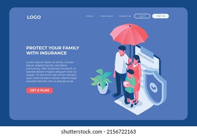 Family Insurance Isometric Illustration Concept for Poster Web Site Advertising