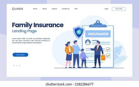 Family insurance, policy, health protection, claim insurance, flat illustration vector landing page