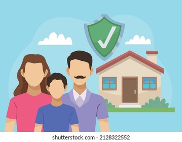 family and insurance shield scene