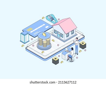 Family Investment Isometric Illustration Lineal Color. Suitable for Mobile App, Website, Banner, Diagrams, Infographics, and Other Graphic Assets.