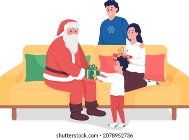 Family invited Santa semi flat color vector characters. Smiling figures. Full body people on white. Holiday celebration isolated modern cartoon style illustration for graphic design and animation