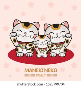 Family japanese lucky cats. Maneki neko. Cute cat illuatration vector. Happy cat family.