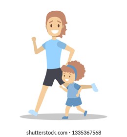 Family jogging. Healthy and active family lifestyle. Father and daughter run. Sport exercise outdoor. Isolated flat vector illustration