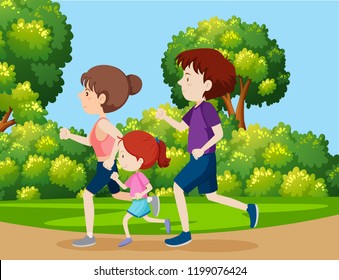 A family jogging in the park illustration