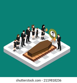 Family joining the cremation isometric 3d vector illustration concept for banner, website, landing page, ads, flyer template