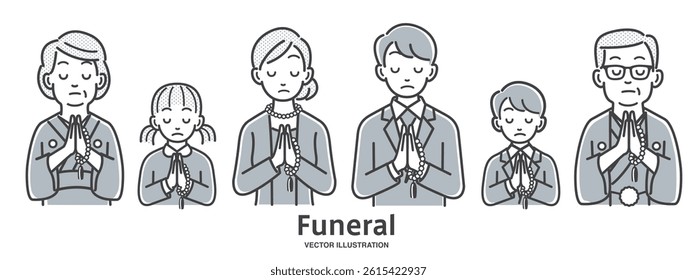 Family joining hands at a funeral