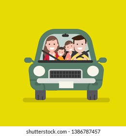 Family journey by car. Vector flat illustration