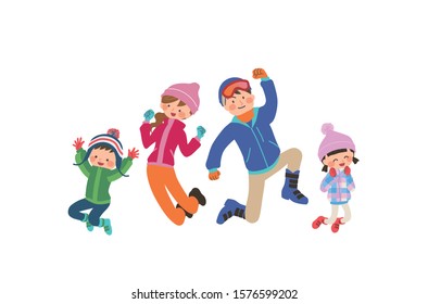 family Jump up and down,vector,adult and children
