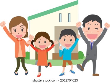 Family Jumping With A House And A Smile