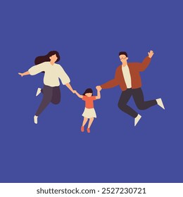 Family Jumping with Joy. A family of three, holding hands and jumping in the air with happiness. This illustration is perfect for family, celebration, or togetherness-related designs