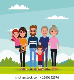 Family with kids cartoon