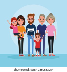 Family with kids cartoon