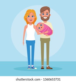 Family with kids cartoon