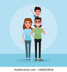 Family with kids cartoon