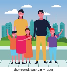 Family with kids cartoons