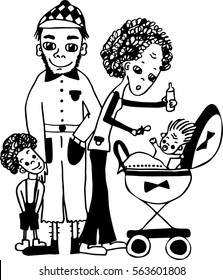 Family with kids are going for a walk.