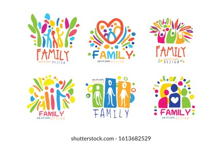 Family Labels Original Design Labels Collection, Colorful Hand Drawn Badges Vector Illustration