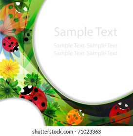 Family of ladybugs on the abstract floral background