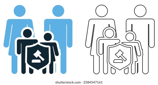 Family law icon vector, legal, justice, and relationship themes