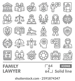 Family lawyer collection or sketches. law and justice theme icons in line style signs for web and app. Vector graphics isolated on white background
