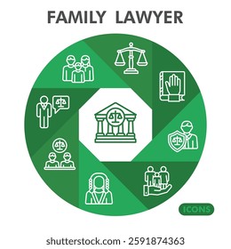 Family lawyer collection or sketches. law and justice theme icons in line style signs for web and app. Vector graphics isolated on white background